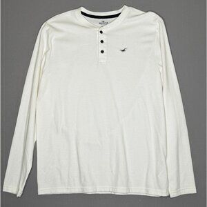 Hollister Men’s XL White Henley Long Sleeve T-Shirt Casual Crew Neck Tee